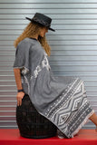 Kaftan Turco Largo Gris Patrón Cruz