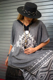 Kaftan Turco Largo Gris Patrón Cruz