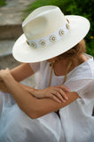 Sombrero Toquilla Flores Blanco