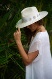 Sombrero Toquilla Flores Blanco